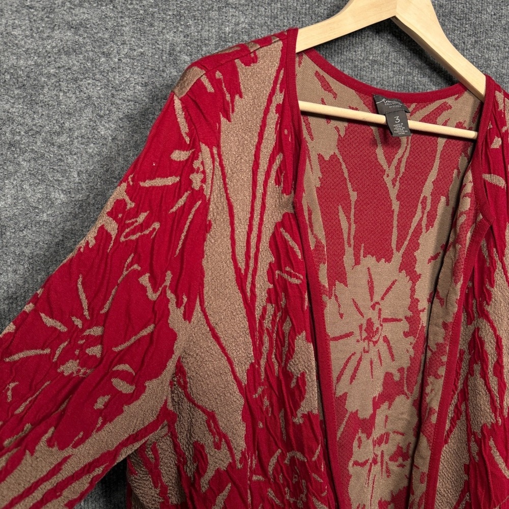 Travelers Collection by Chico's 3 US XL Cardigan Duster Red Thick Flower Holiday - Picture 6 of 9